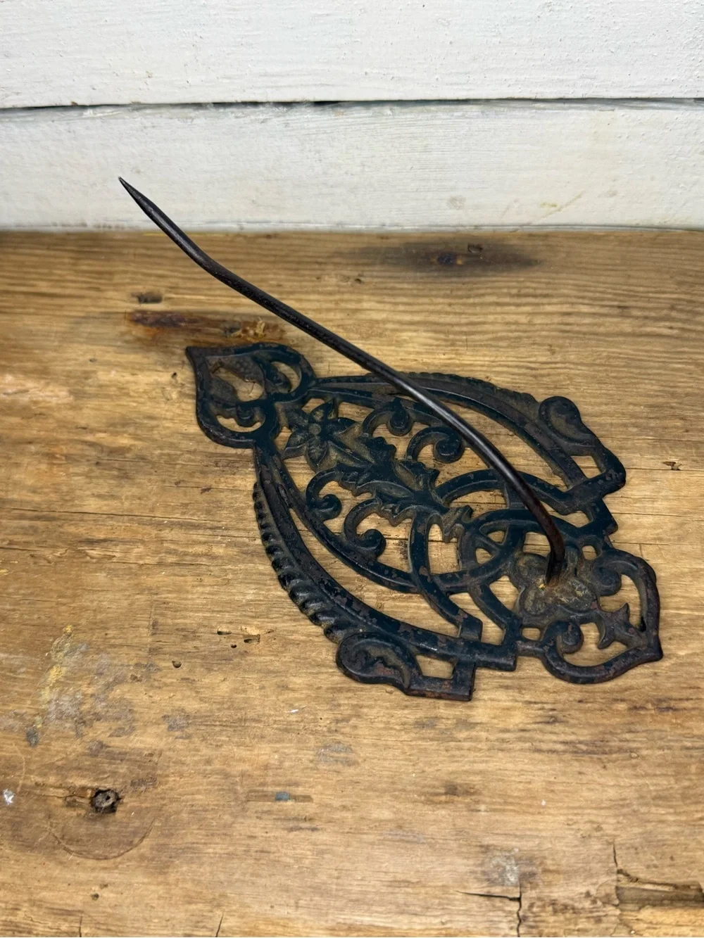 Old antique Ornate Victorian Cast Iron Wall Mount Receipt Holder Hook Hanger